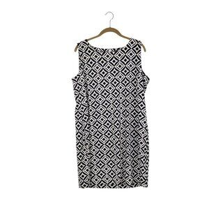 Lulu-B Sleeveless Shift Dress Black White Tan Diamond Print Womens Size XL